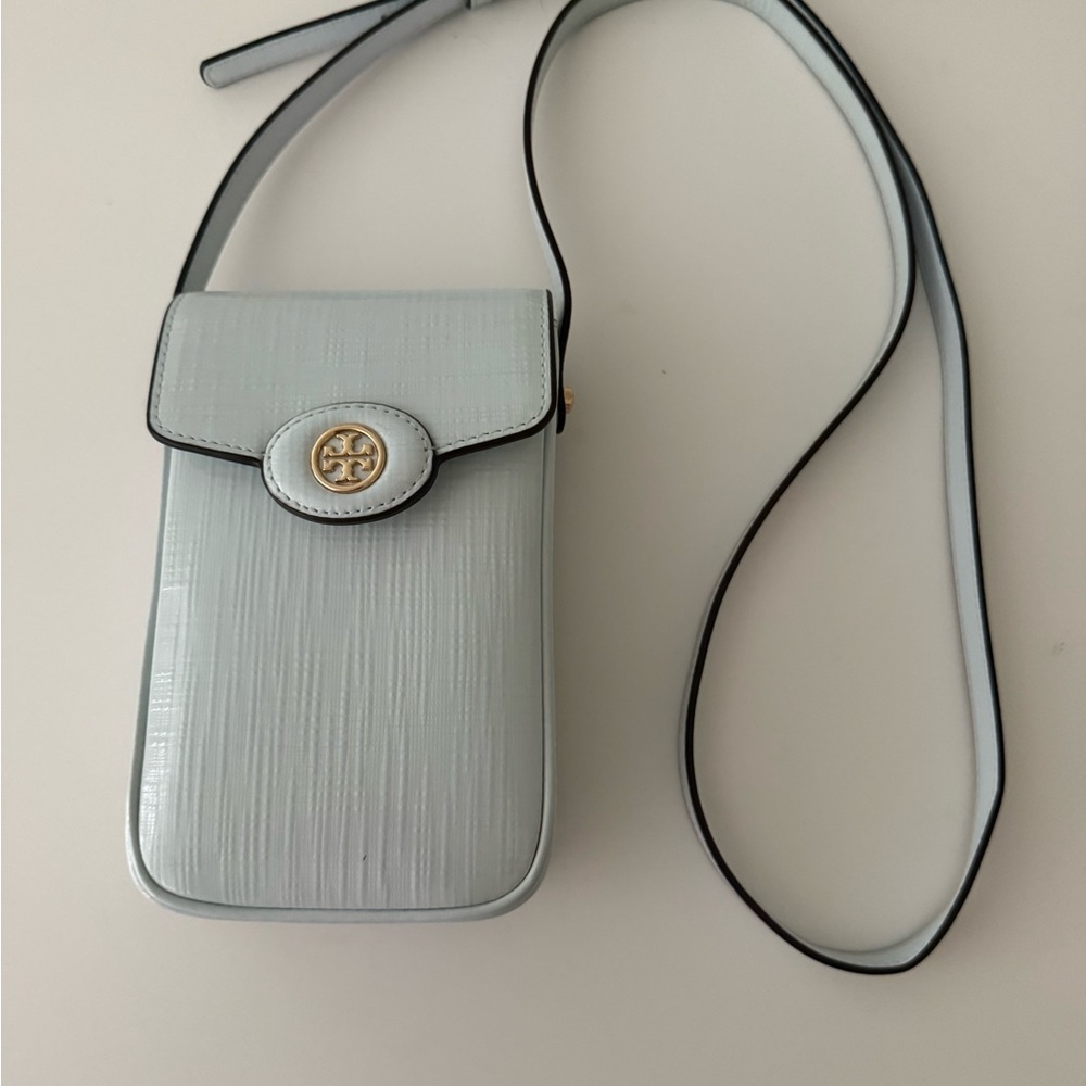 Tory Burch Robinson Ice Blue Crossbody Bag with Gold Hardware
